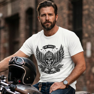 Två hjul En hjärta Biker Dödskalle T Shirt
