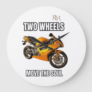 Två hjul rör själen Motorcykel T-shirt Biker Stor Klocka