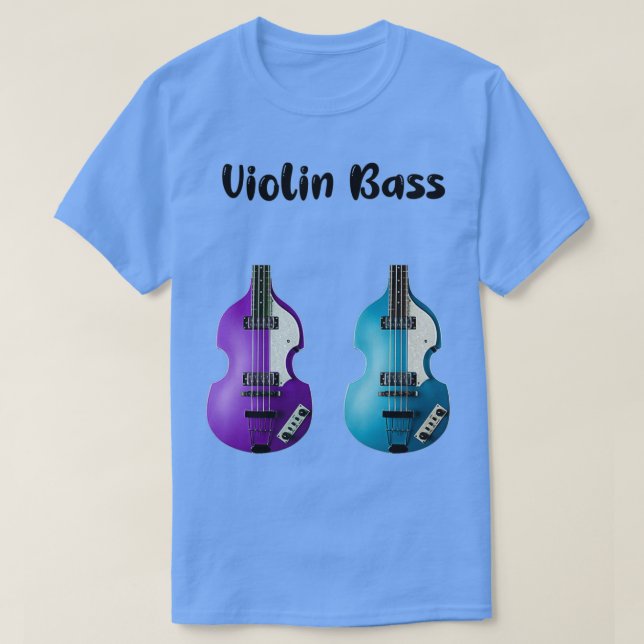 Två hofner Violin Bass Blue och Lila Musical Ins T Shirt (Design framsida)