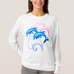 Två hoppa delfiner t shirt