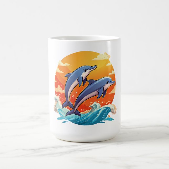 Två hoppande tecknade delfiner kaffemugg (Center)
