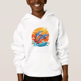 Två hoppande tecknade delfiner t shirt