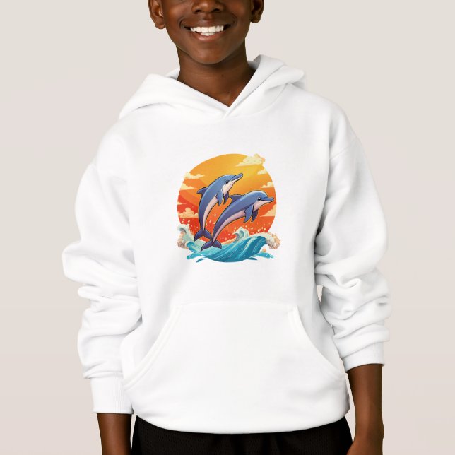 Två hoppande tecknade delfiner t shirt (Framsida)