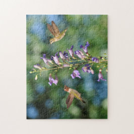 Två Humande fåglar under flygning med blomma Pussel