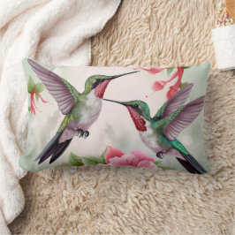 Två Hummingbird med Rosa Hibiscus Flower Lumbarkudde