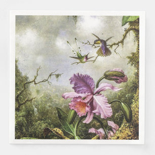 Två Hummingbird och en Rosa Orchid Pappersservett