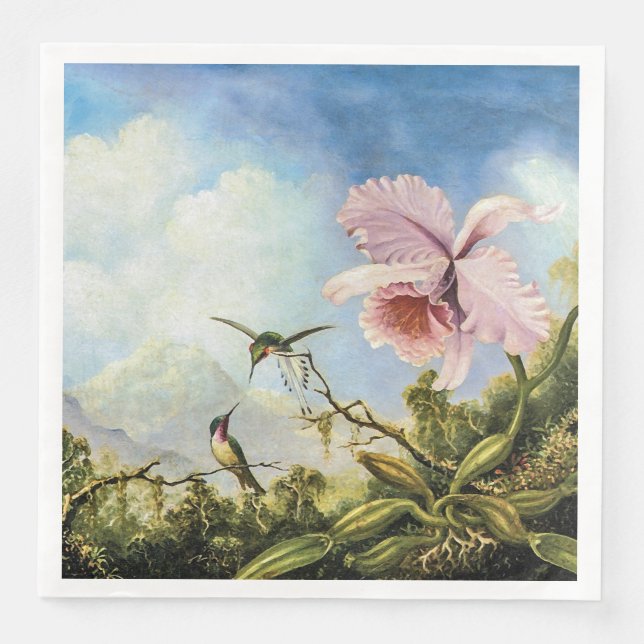 Två Hummingbird och ett Pappert orkidéguestornum Pappersservett (Framsida)