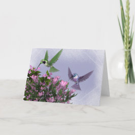 Två Hummingbird och Rosa Bush Blank Greeting Card Kort
