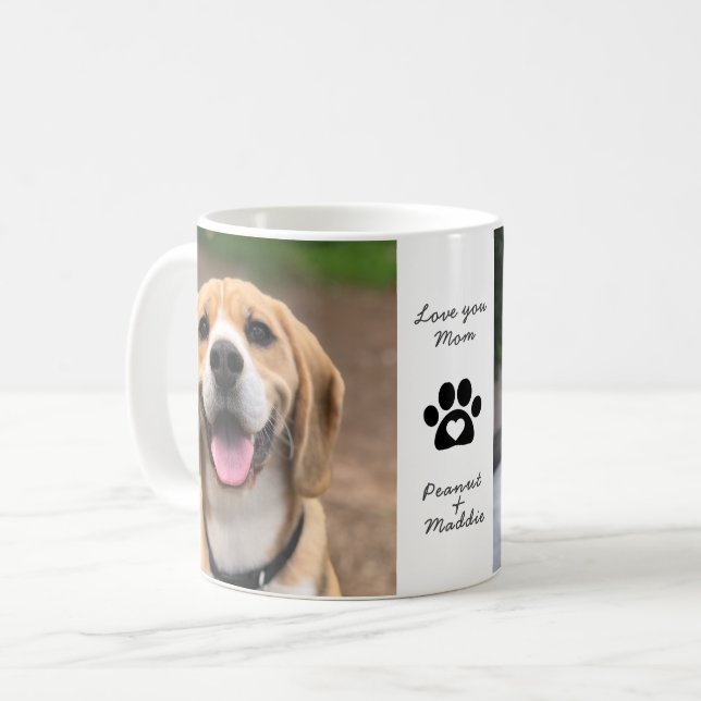 Två Hund Photo Pet Namn Kärlek Mamma-kaffe Mugg (Framsida vänster)