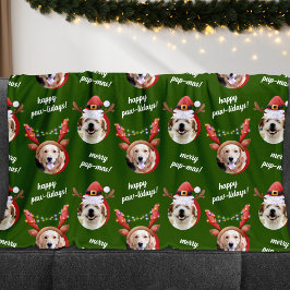 Två Hund Photo Reindeer God jul Grönt Fleecefilt