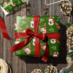 Två Hund Photo Reindeer God jul Grönt Presentpapper