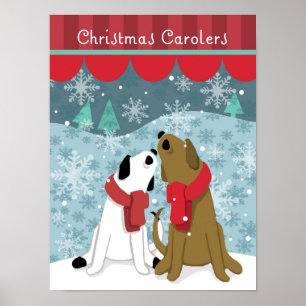 Två Hund Sjunga för julCarolers i Snö Poster