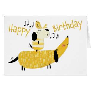 Två Hundar och en Bird som sjunger på födelsedagen Hälsningskort