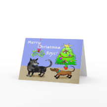 Två hundar snurrande baksidor, med julgran.