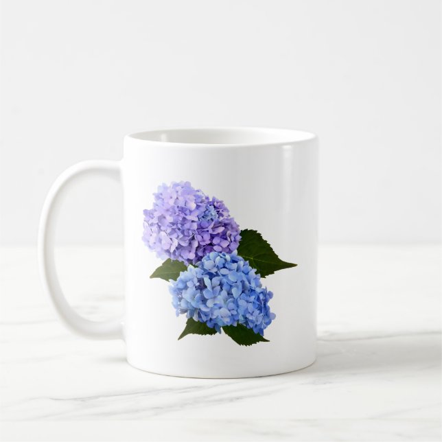 Två Hydrangea Lavender och Blue Kaffemugg (Vänster)