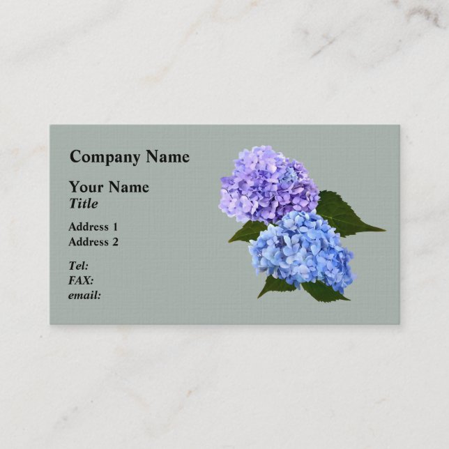 Två Hydrangea Lavender och Blue Visitkort (Framsida)