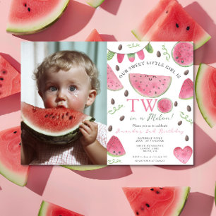 Två i en melon Söt vattenmelonflicka 2-års födelse Inbjudningar