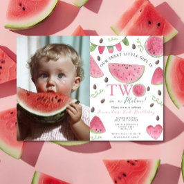 Två i Melon Cute Watermelon Girl 2 Birthday Inbjudningar