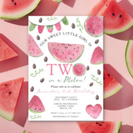 Två i Melon Cute Watermelon Girl 2 Birthday Inbjudningar