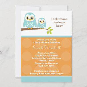 Två inbjudningar till Blue Uggla Baby Shower (Oran