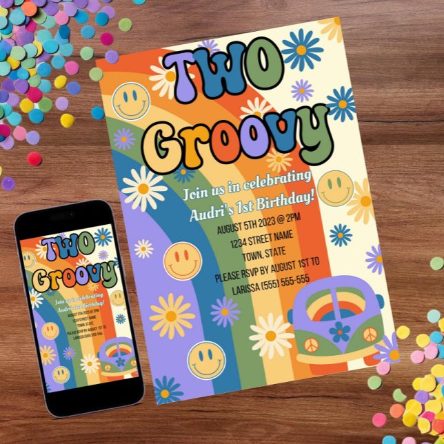 Två inbjudningar till Groovy 2:a födelsedagen (Skapare uppladdad)