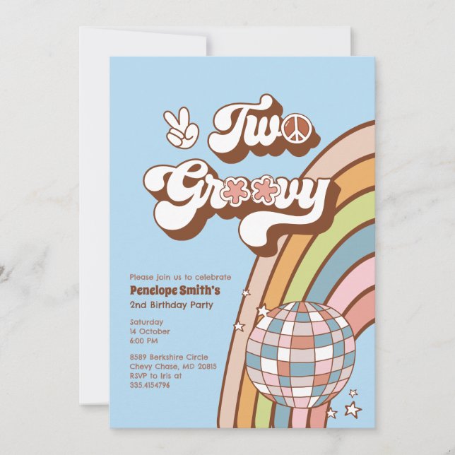 Två inbjudningar till Groovy 2:a födelsedagspartie (Framsida)