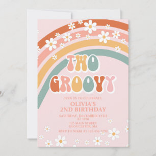 Två inbjudningar till Groovy Retro Rainbow daisy B