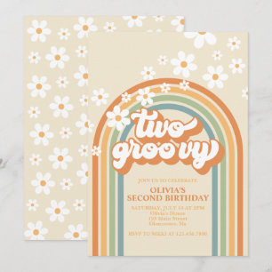 Två inbjudningar till Groovy Retro Rainbow Daisy B