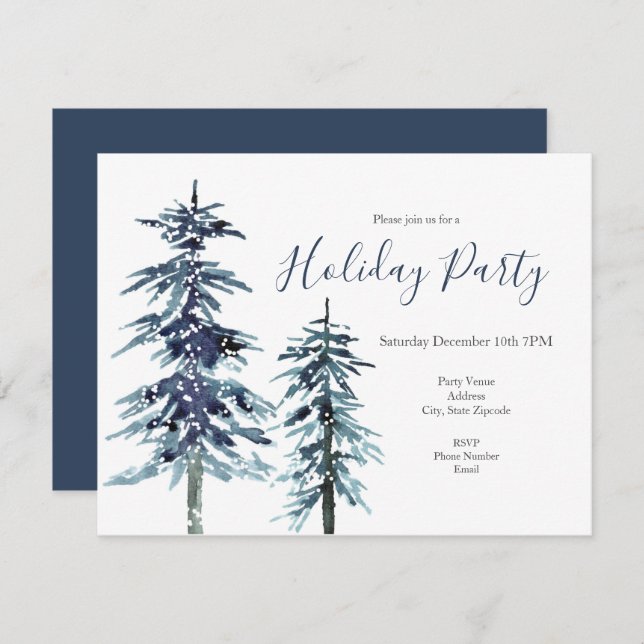 Två inbjudningar till Watercolor Winter Gräs Träd (Fram/baksida)