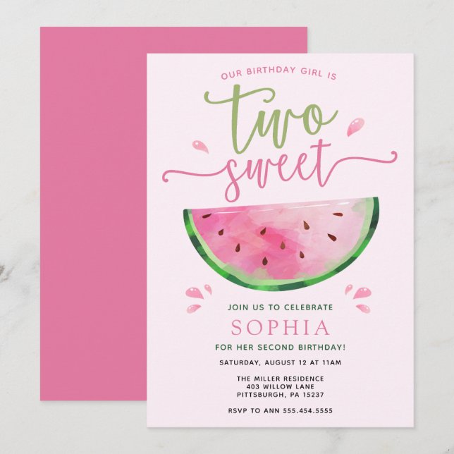 Två inbjudningar till Watermelon Birthday (Fram/baksida)