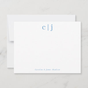 Två inledande monogram Dusty Blue Couple Stationer Anteckningskort