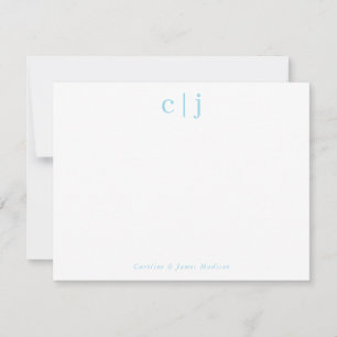 Två inledande monogram Light Blue Couple Stationer Anteckningskort