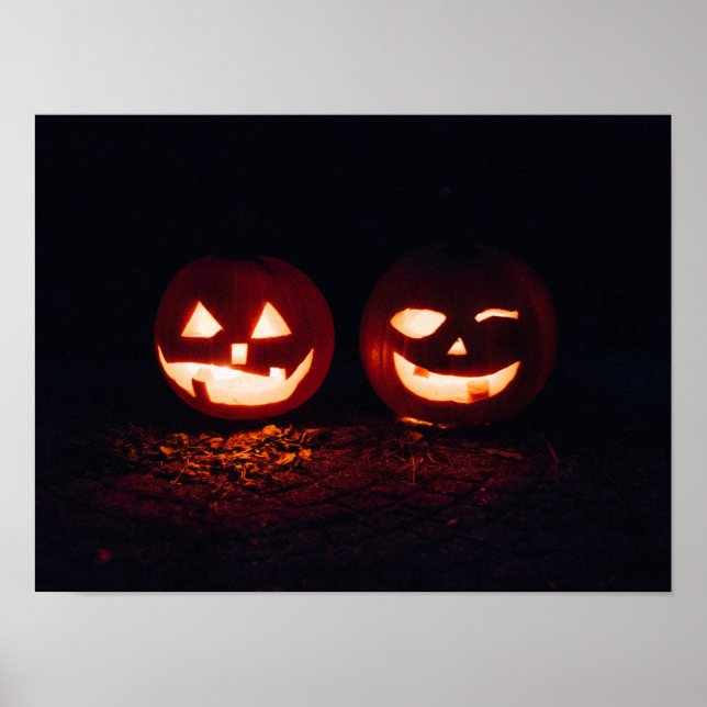 Två Jack-o'-Lanternor på Halloween Poster (Framsidan)