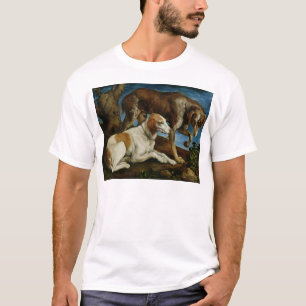Två jaga hundar som binds till ett träd, t-shirt