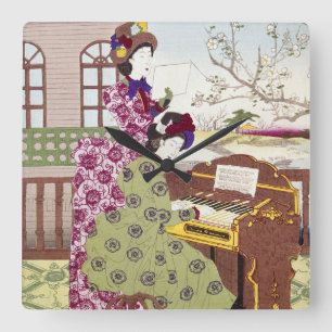 Två japanska damer, C1890 Fyrkantig Klocka