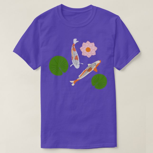 Två japanska koi Fish Waterlily Koi Pond T Shirt (Design framsida)