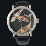 Två japanska koi Goldfish på svart bakgrund Armbandsur<br><div class="desc">Den här bilden representerar två ljusa färgstarka orangar Koi Goldfish på snyggtens svarta bakgrund. Den här bran av contemporary av en traditionell japansk och orientalisk inspirerad detalj lägger till tecken i alla Zazzle-produkter.</div>