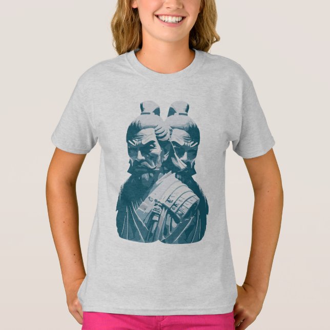 Två japanska samurajstatyer Design T Shirt (Framsida)