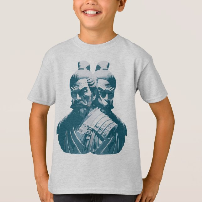 Två japanska samurajstatyer Design T Shirt (Framsida)