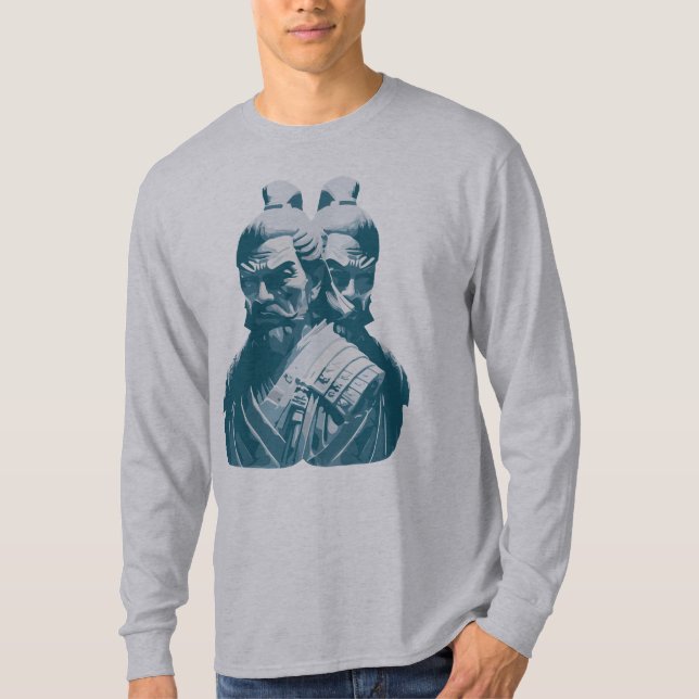 Två japanska samurajstatyer Design T Shirt (Framsida)