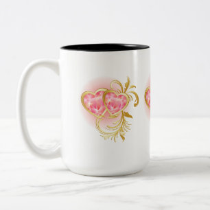 Två judiska hjärter med Rosa Två-Tonad Mugg