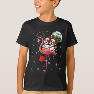 Två Julafton Shih Tzus Riding Flamingo Reindeer Su T Shirt