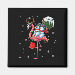 Två Julafton-Snögubbar Riding Flamingo Reindeer Su Magnet