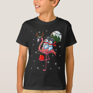 Två Julafton-Snögubbar Riding Flamingo Reindeer Su T Shirt