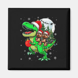 Två Julafton Yorkshire Terriers Riding T-rex Reind Magnet
