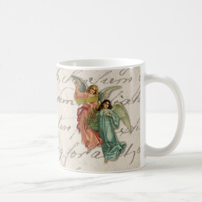 Två julänglar - victorianen skrotar religiösa kaffemugg (Höger)