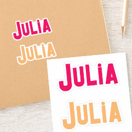 Två Julia Bright moderna etiketter med eget namn