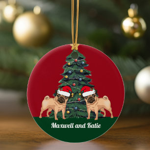 Två jultomter i Hundar i Santa Hat Cute Anpassning Julgransprydnad Keramik