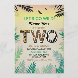 Två Jungle 2:a födelsedagen Party Safari ZOO Inbju Inbjudningar