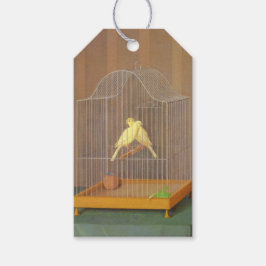 Två kanarier i en bur (av Antonio Donghi) Presentetikett